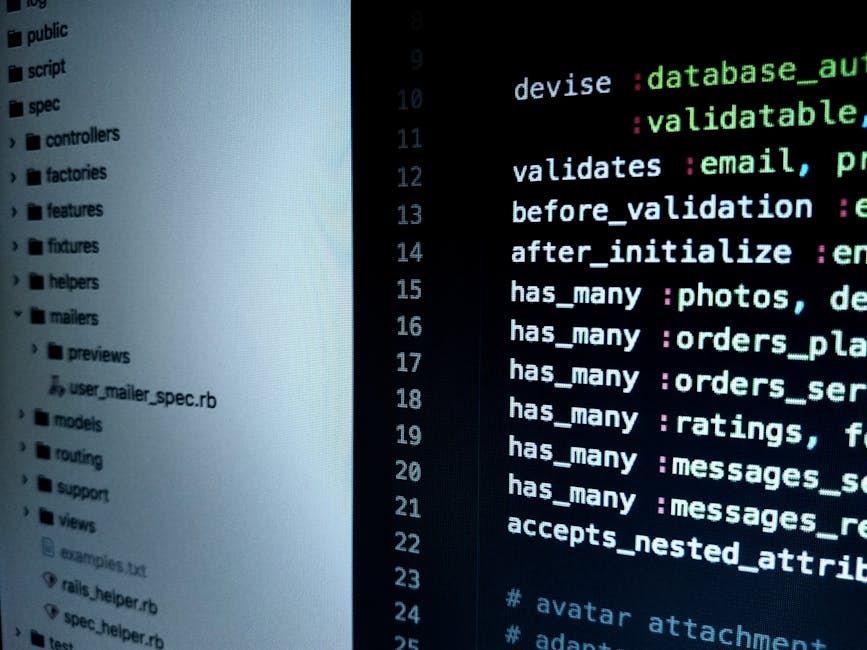 A detailed close-up photograph of a computer screen displaying HTML and CSS code, with syntax highlighting in various colors including green, yellow, and white on a dark background. The code includes 